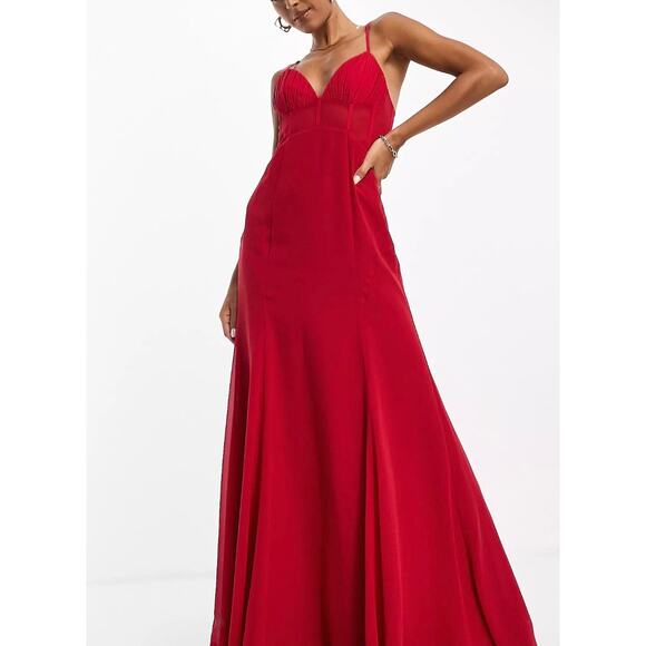 ASOS DESIGN Maxi Dress Women's 10 Ruched Bust Chiffon Paneled Corset A-Line NWT - Picture 11 of 11